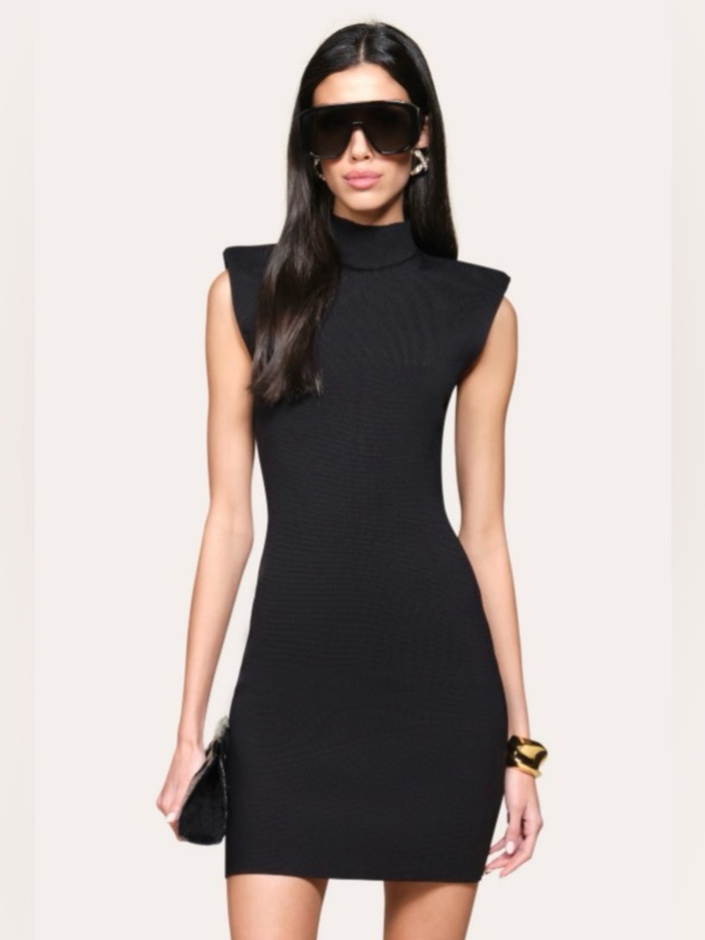 Elie Tahari Milano Sculpt Heavy Knit Minimalist Black Bodycon Mini Dress NWT S